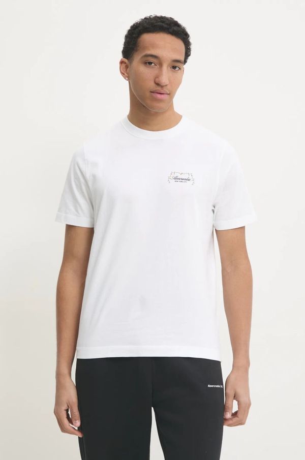 Abercrombie & Fitch Pamučna majica Abercrombie & Fitch za muškarce, boja: bijela, s tiskom, KI123-4189
