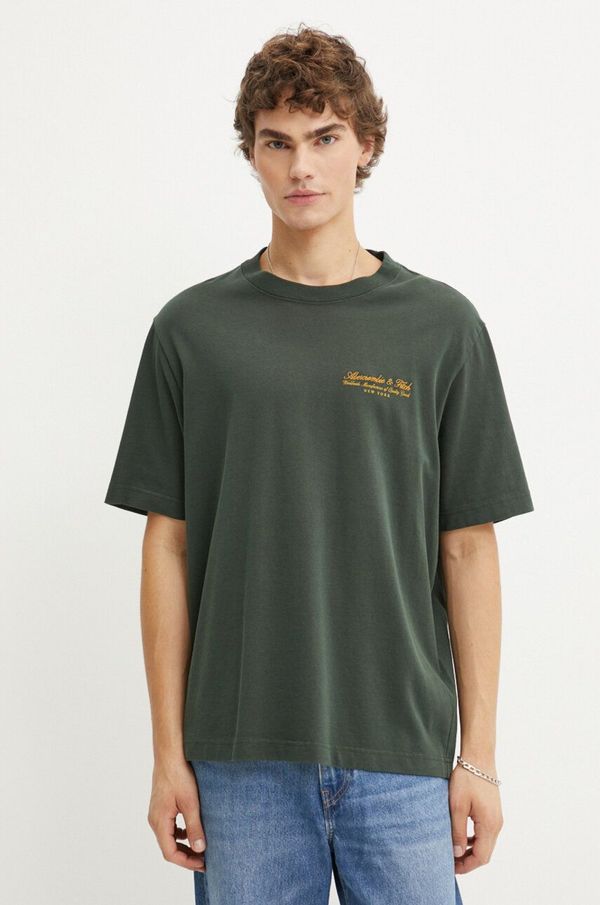 Abercrombie & Fitch Pamučna majica Abercrombie & Fitch za muškarce, boja: zelena, s aplikacijom, KI123-4149