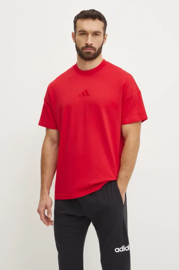 adidas Pamučna majica adidas ALL SZN za muškarce, boja: crvena, s aplikacijom, JC5346