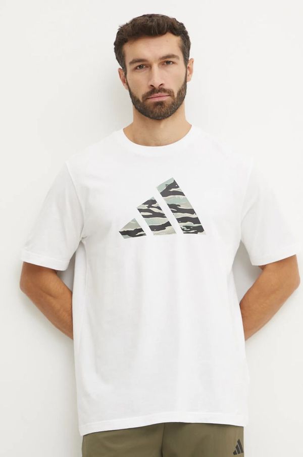 adidas Pamučna majica adidas Camo za muškarce, boja: bež, s tiskom, JI6770
