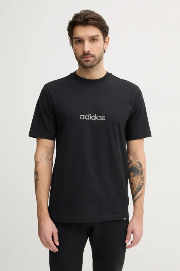 adidas Pamučna majica adidas Camo za muškarce, boja: crna, s tiskom, JN1403