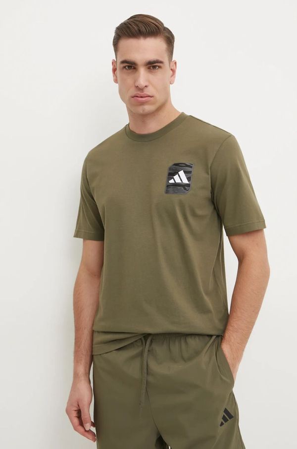 adidas Pamučna majica adidas Camo za muškarce, boja: zelena, s aplikacijom, JI6759