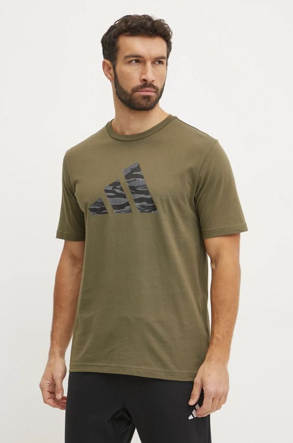 adidas Pamučna majica adidas Camo za muškarce, boja: zelena, s tiskom, JI6768
