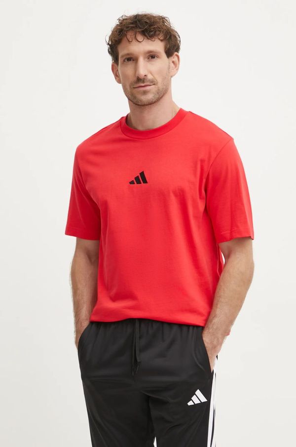 adidas Pamučna majica adidas Essential za muškarce, boja: crvena, s aplikacijom, JF1095