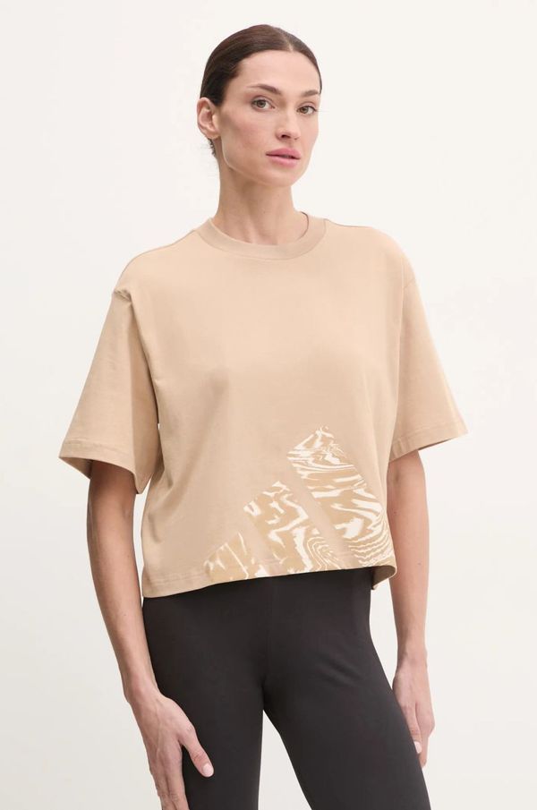 adidas Pamučna majica adidas Essentials Animal za žene, boja: bež, JM1745