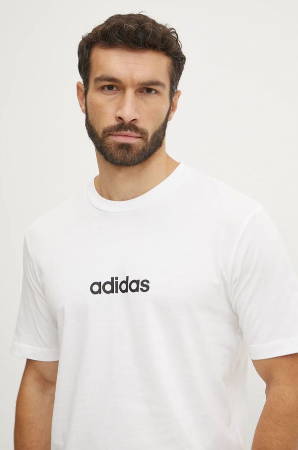 adidas Pamučna majica adidas Essentials Linear za muškarce, boja: bež, s tiskom, JE9000