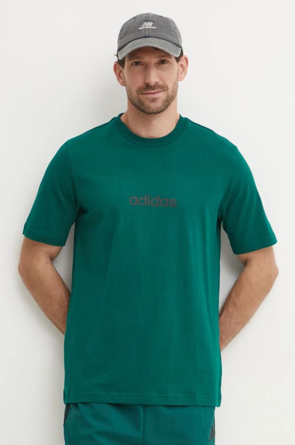 adidas Pamučna majica adidas Essentials Linear za muškarce, boja: zelena, s tiskom, JE8997