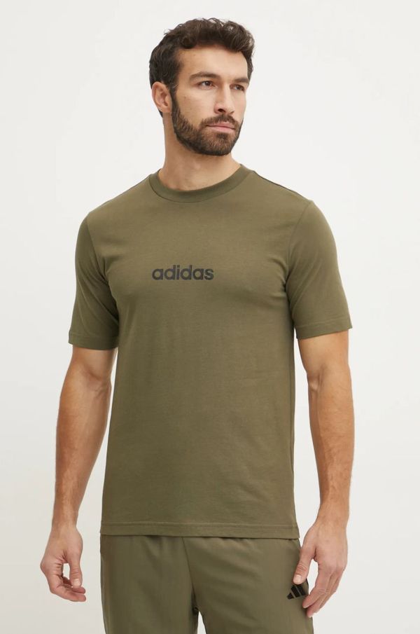 adidas Pamučna majica adidas Essentials Linear za muškarce, boja: zelena, s tiskom, JE9001