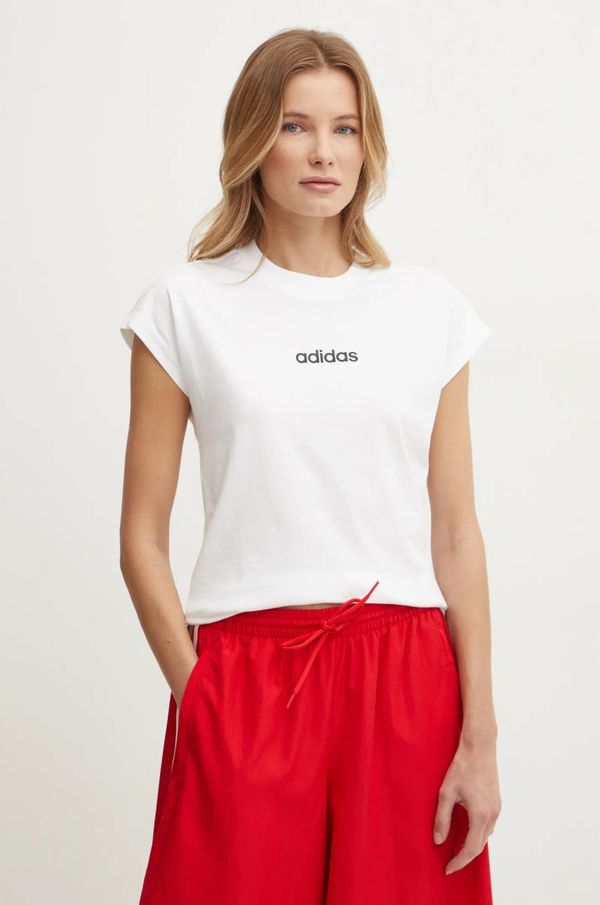 adidas Pamučna majica adidas Essentials Linear za žene, boja: bež, JC8239