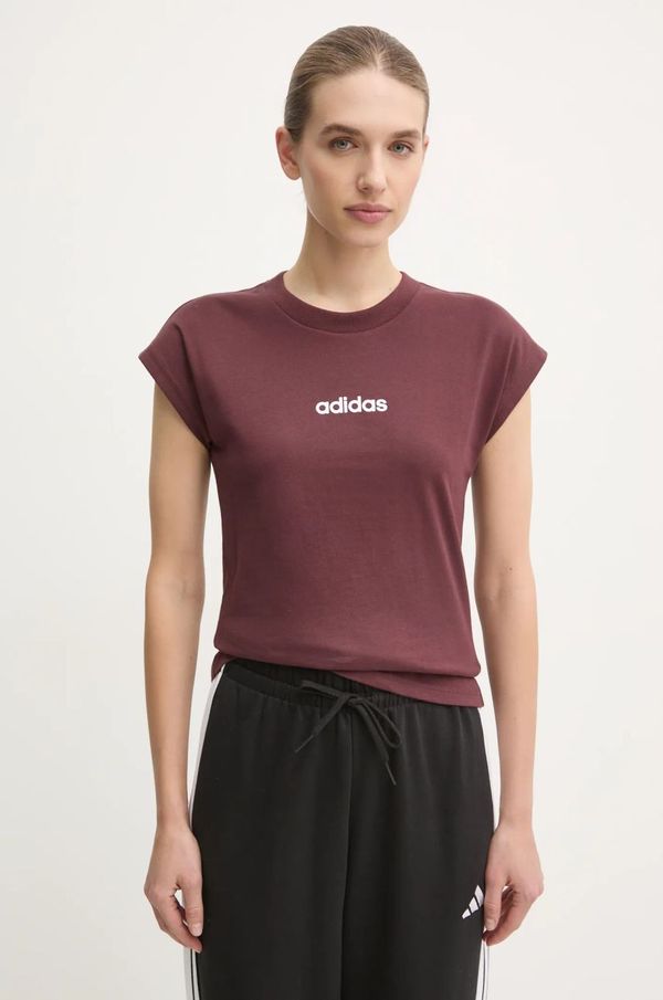 adidas Pamučna majica adidas Essentials Linear za žene, boja: bordo, JG8663