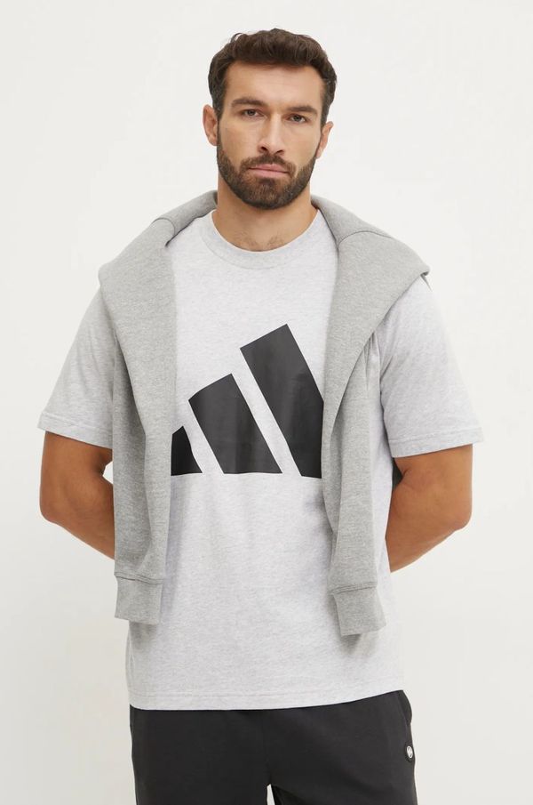 adidas Pamučna majica adidas Essentials za muškarce, boja: siva, s aplikacijom, JE8946