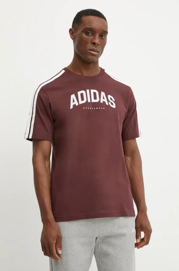 adidas Pamučna majica adidas M C COLLE Collegiate za muškarce, boja: bordo, s tiskom, JM0380