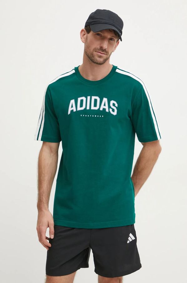 adidas Pamučna majica adidas M C COLLE Collegiate za muškarce, boja: zelena, s tiskom, JJ3869