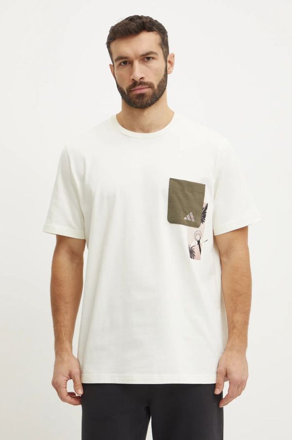 adidas Pamučna majica adidas M T LENS PKT T za muškarce, boja: bež, s tiskom, JJ3928