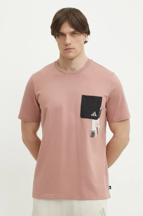 adidas Pamučna majica adidas M T LENS PKT T za muškarce, boja: ružičasta, s tiskom, JJ3927
