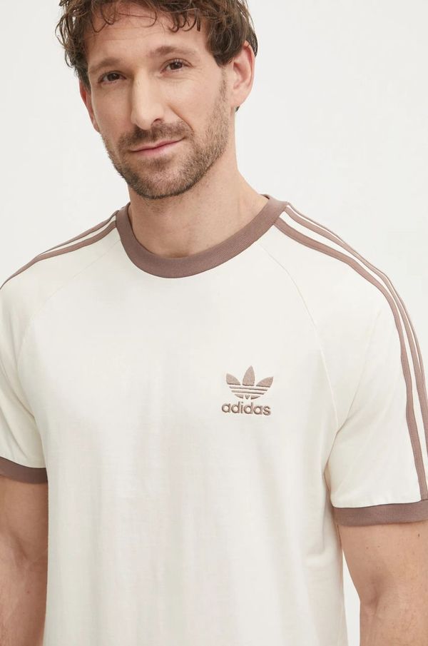 adidas Originals Pamučna majica adidas Originals 3-Stripes za muškarce, boja: bež, s uzorkom, JN7020