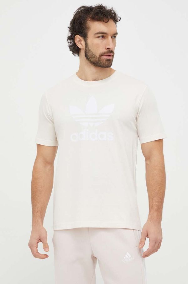 adidas Originals Pamučna majica adidas Originals Trefoil za muškarce, boja: bež, s tiskom, IU2367