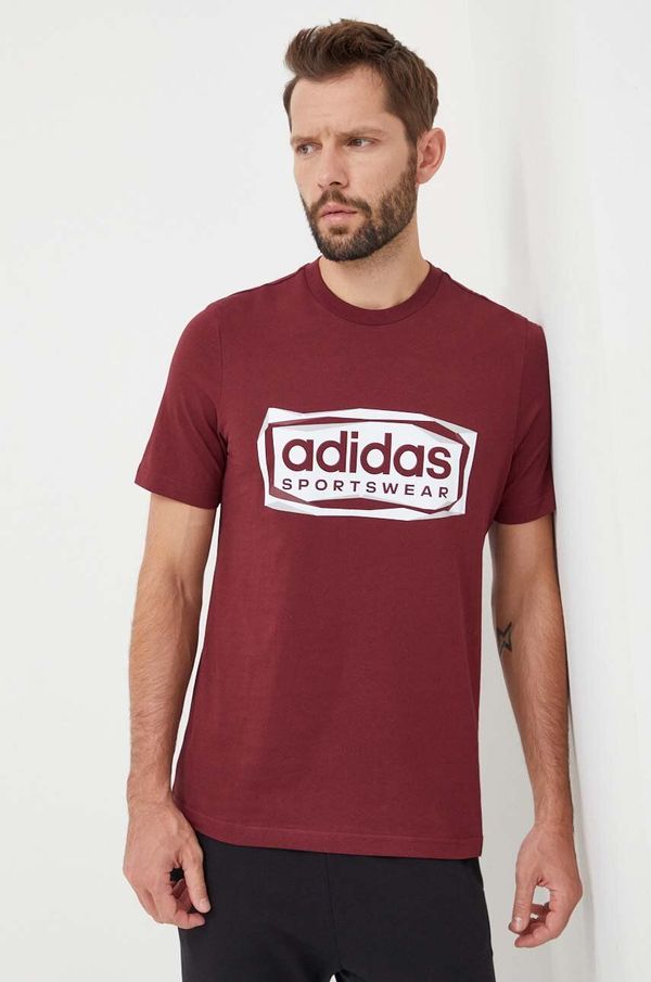 adidas Pamučna majica adidas za muškarce, boja: bordo, s tiskom
