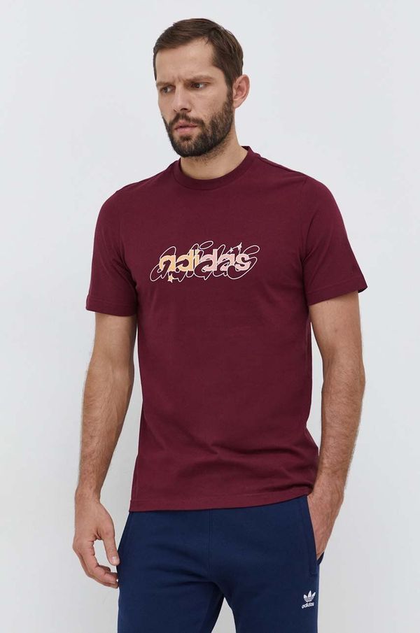 adidas Pamučna majica adidas za muškarce, boja: bordo, s tiskom IM8317