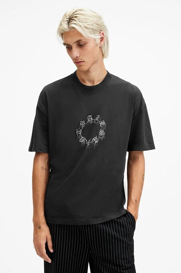 AllSaints Pamučna majica AllSaints CRYPTIERRA za muškarce, boja: crna, s tiskom, M054PB