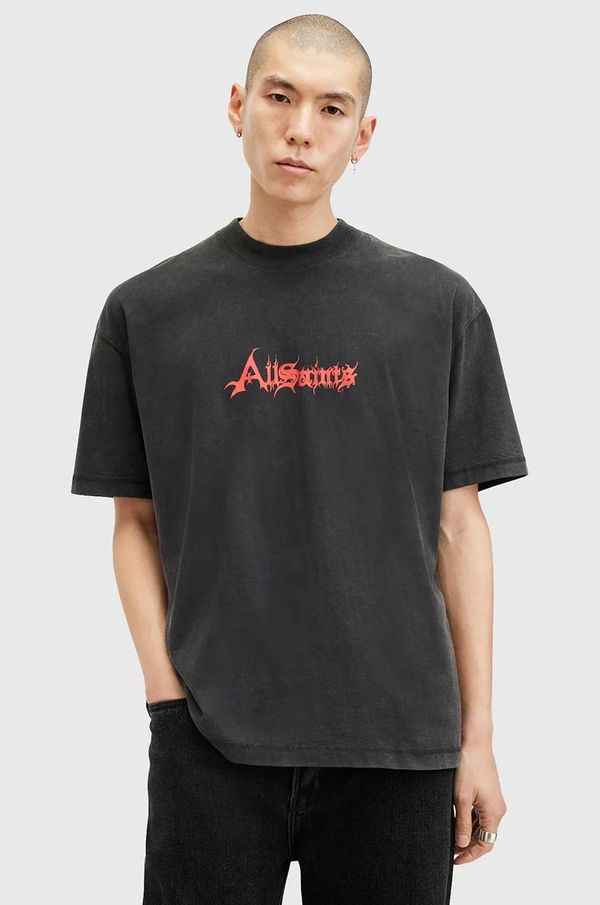 AllSaints Pamučna majica AllSaints DAMIENZ za muškarce, boja: crna, s tiskom, M059PB