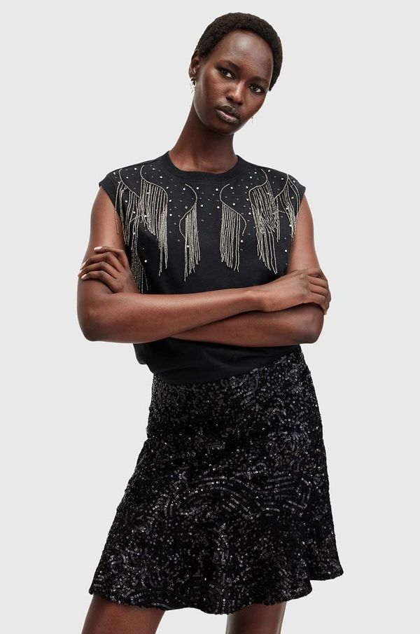 AllSaints Pamučna majica AllSaints LENNON TASSEL za žene, boja: crna, s aplikacijom, W001JA