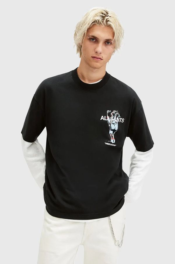 AllSaints Pamučna majica AllSaints UNDERGANG za muškarce, boja: crna, s tiskom, M053PB