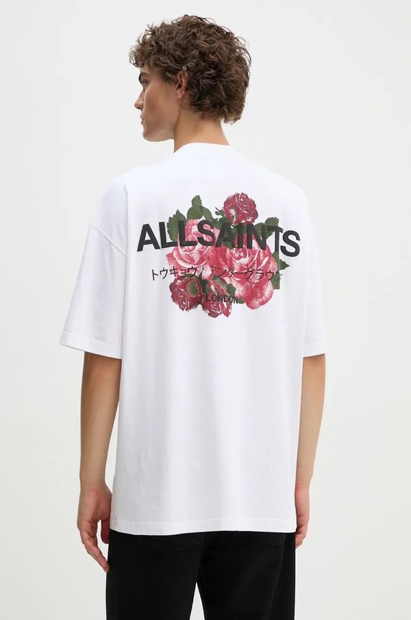 AllSaints Pamučna majica AllSaints za muškarce, boja: bijela, s tiskom, M092PB
