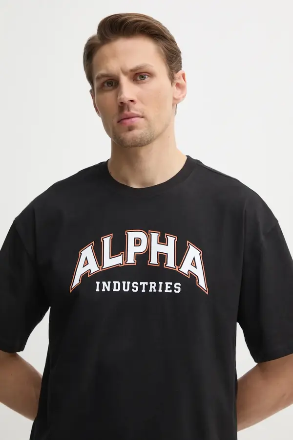 Alpha Industries Pamučna majica Alpha Industries College za muškarce, boja: crna, s tiskom, 146501