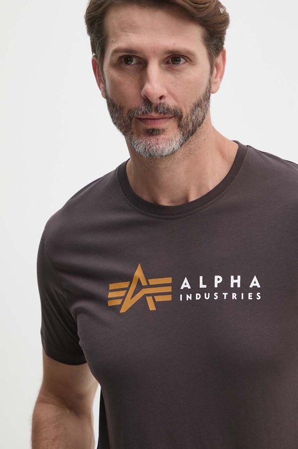 Alpha Industries Pamučna majica Alpha Industries Label za muškarce, boja: smeđa, s tiskom, 118502