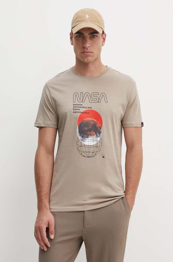 Alpha Industries Pamučna majica Alpha Industries za muškarce, boja: bež, s tiskom, 146510