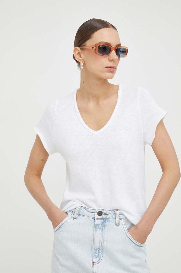 American Vintage Pamučna majica American Vintage T-SHIRT MC COL V za žene, boja: bijela, SON02AGE24