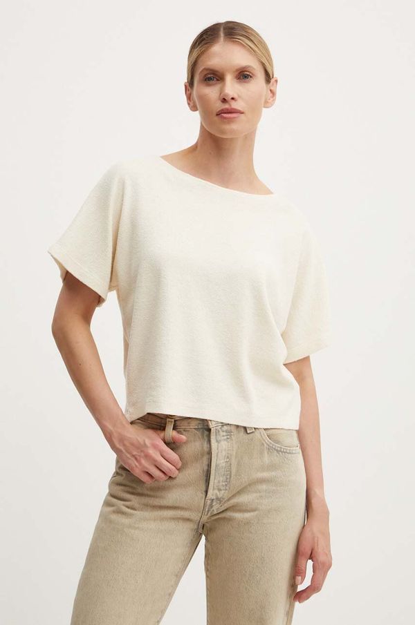 American Vintage Pamučna majica American Vintage TEE-SHIRT MC COL BATEAU za žene, boja: bež, SOT02AE24
