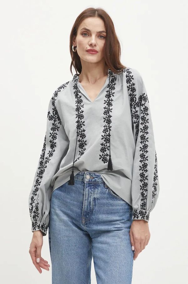 Answear Lab Pamučna majica Answear Lab za žene, boja: siva, s aplikacijom