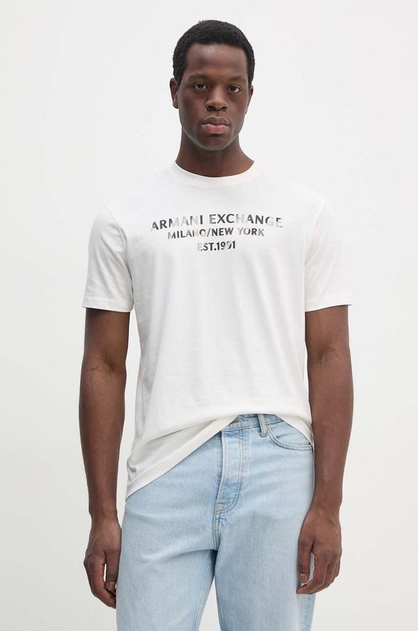 Armani Exchange Pamučna majica Armani Exchange za muškarce, boja: bijela, s tiskom, 6DZTH5 ZJ9JZ