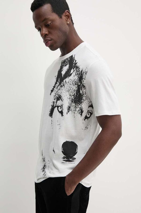 Armani Exchange Pamučna majica Armani Exchange za muškarce, boja: bijela, s tiskom, XM000043 AF10334