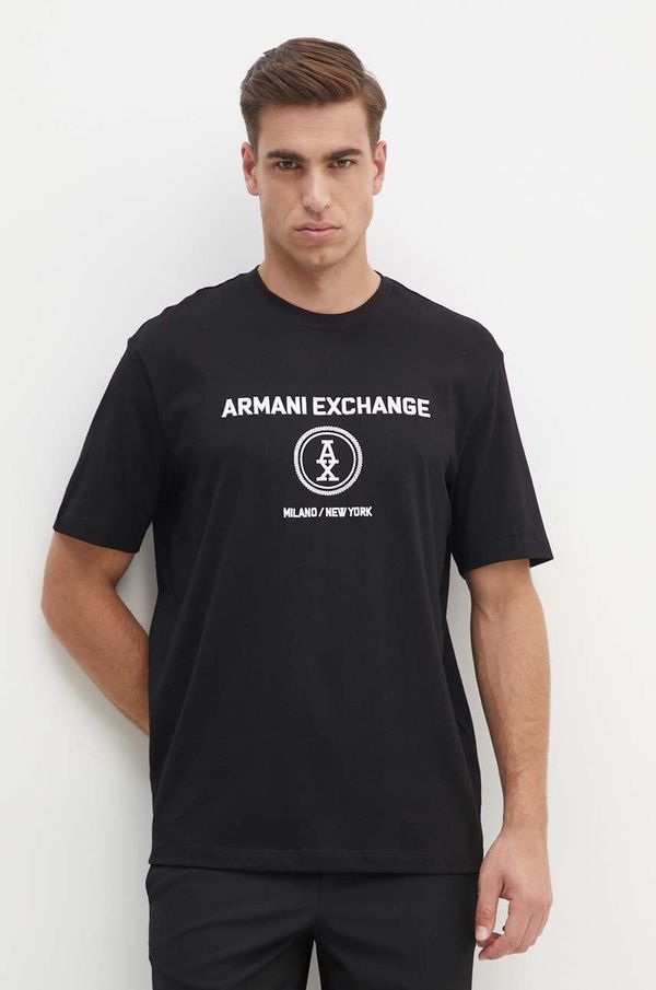 Armani Exchange Pamučna majica Armani Exchange za muškarce, boja: crna, s aplikacijom, 6DZTLC ZJ9JZ