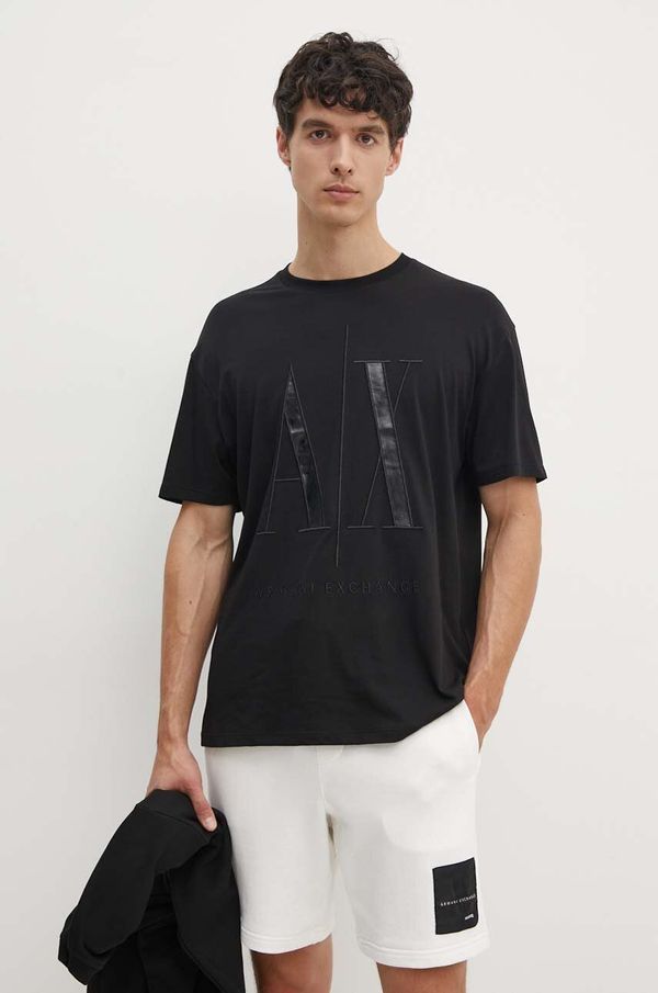 Armani Exchange Pamučna majica Armani Exchange za muškarce, boja: crna, s aplikacijom, 8NZTPQ ZJH4Z