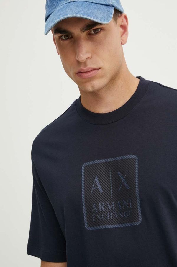 Armani Exchange Pamučna majica Armani Exchange za muškarce, boja: tamno plava, s tiskom, 6DZTHB ZJ9JZ