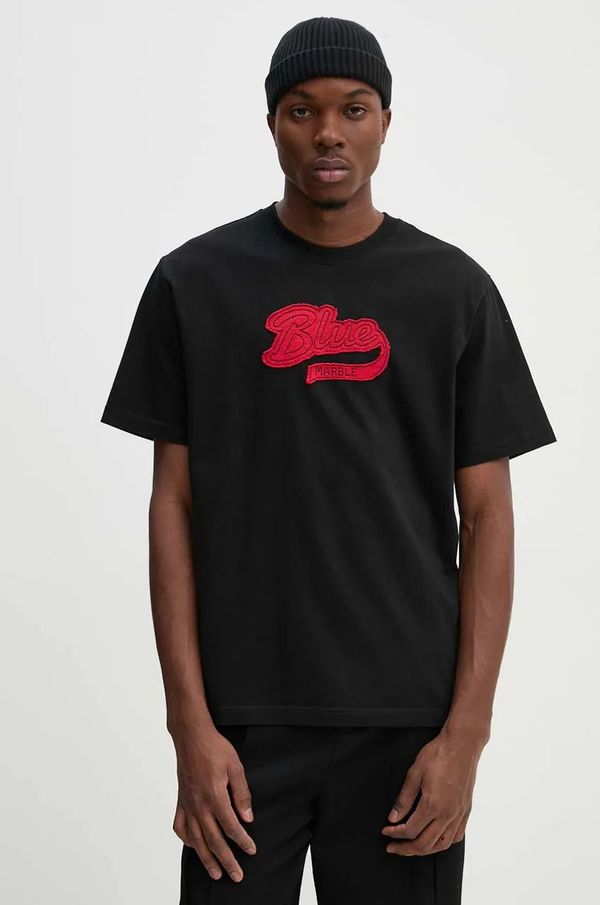 BLUEMARBLE Pamučna majica BLUEMARBLE za muškarce, boja: crna, s aplikacijom, TS35.JE28DB24