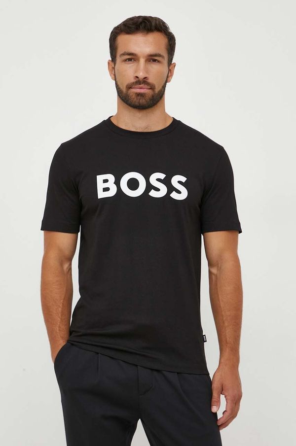 Boss Pamučna majica BOSS boja: crna, s tiskom
