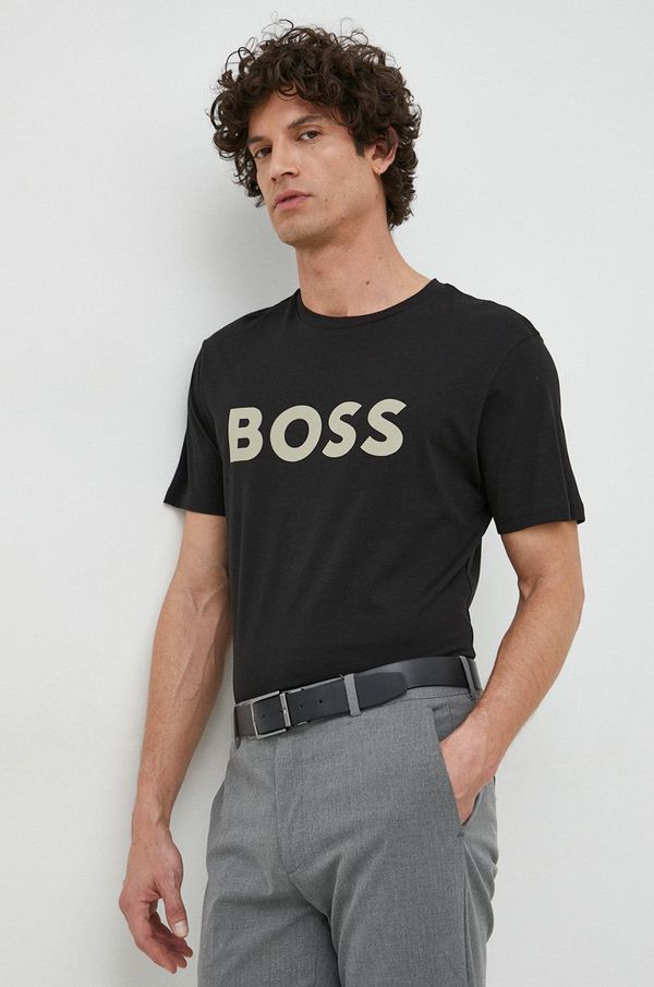 Boss Orange Pamučna majica BOSS CASUAL za muškarce, boja: crna, s tiskom, 50481923