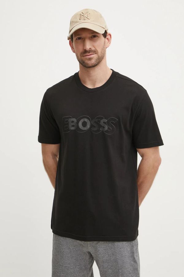 Boss Green Pamučna majica Boss Green za muškarce, boja: crna, s aplikacijom, 50531271