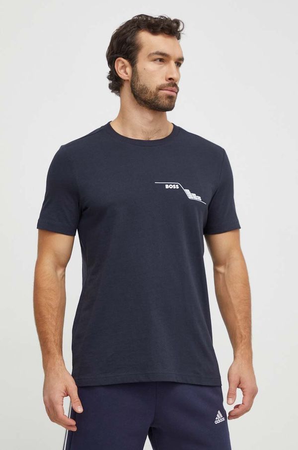 Boss Green Pamučna majica Boss Green za muškarce, boja: tamno plava, s tiskom, 50506358