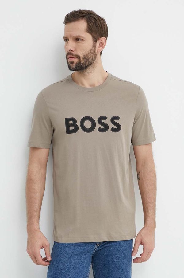 Boss Green Pamučna majica Boss Green za muškarce, boja: zelena, s tiskom, 50512866