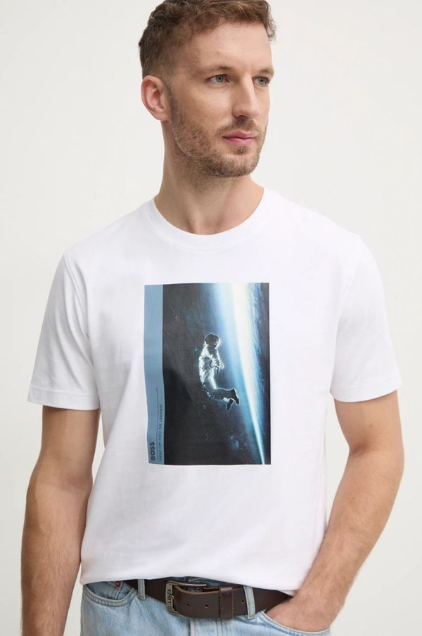 Boss Orange Pamučna majica Boss Orange za muškarce, boja: bež, s tiskom, 50528212