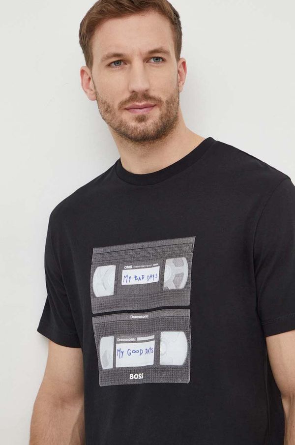 Boss Orange Pamučna majica Boss Orange za muškarce, boja: crna, s tiskom, 50510021