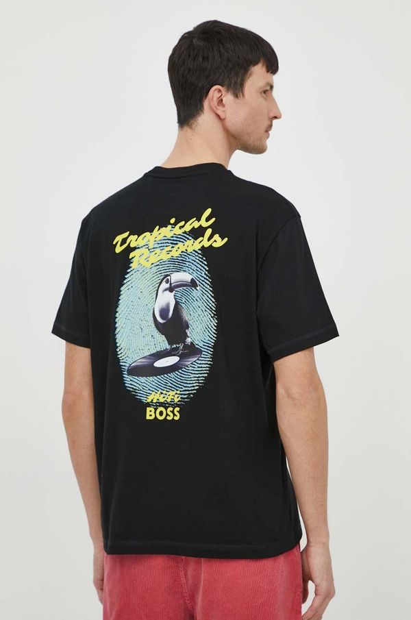 Boss Orange Pamučna majica Boss Orange za muškarce, boja: crna, s tiskom, 50515553