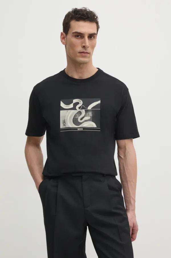 BOSS Orange Pamučna majica Boss Orange za muškarce, boja: crna, s tiskom, 50534919