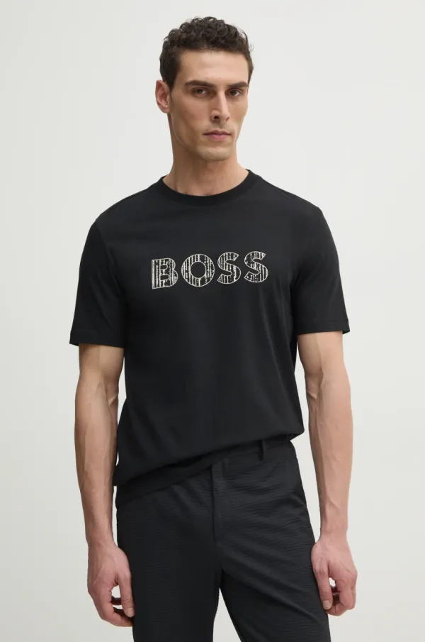 BOSS Orange Pamučna majica BOSS Orange za muškarce, boja: crna, s tiskom, 50534923